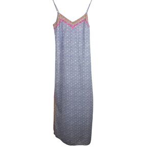Tori Richard | Blue White Shell Print Pink Embroidered Tank Maxi Dress